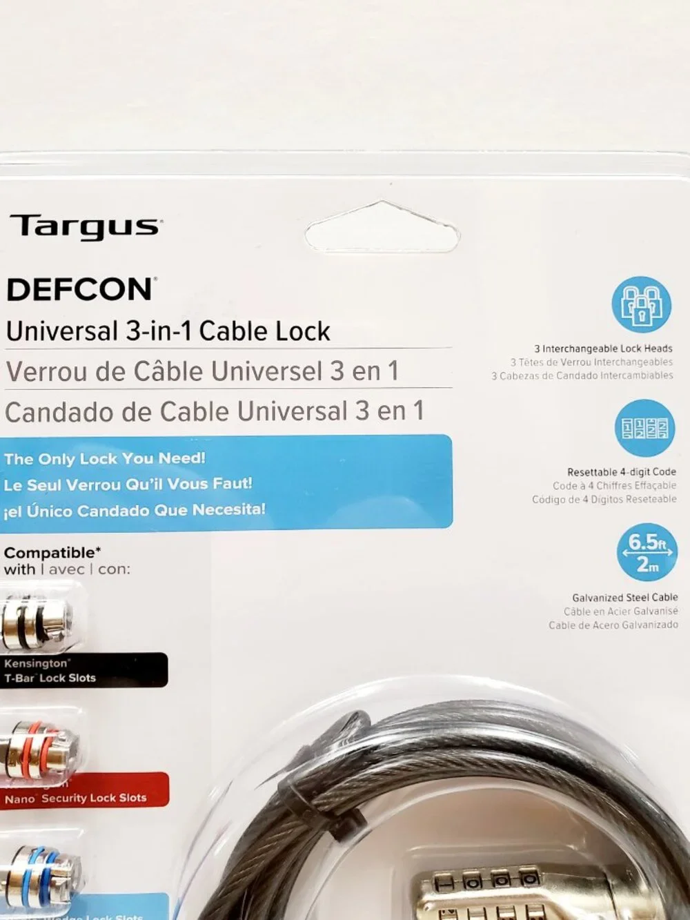 TARGUS Defcon Universal 3 in 1 Cable Security Lock Digit Code - Laptop Notebook